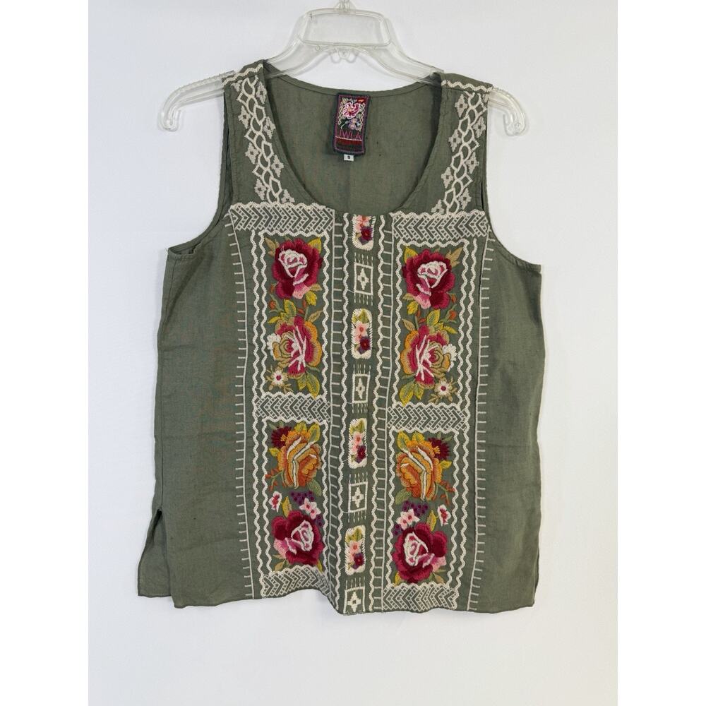 Johnny Was Women's Linen Multi-Color Floral Embroidered Tank Top Size S Boho